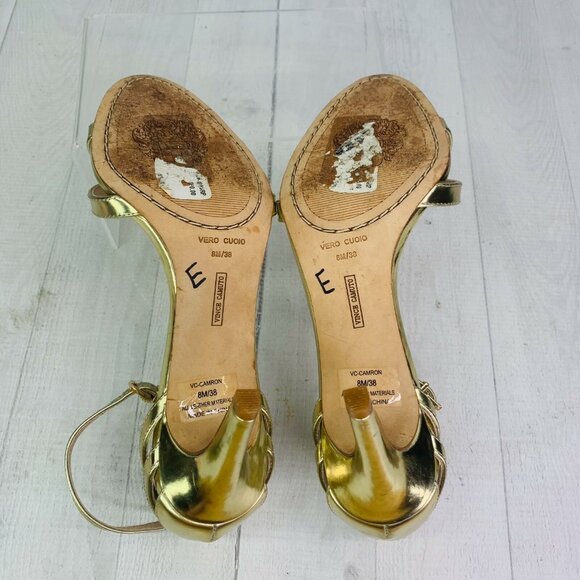 Vince Camuto CAMRON Ankle Strap Gold Leather Metallic High Heel Sandals Size 8 M - Picture 8 of 11